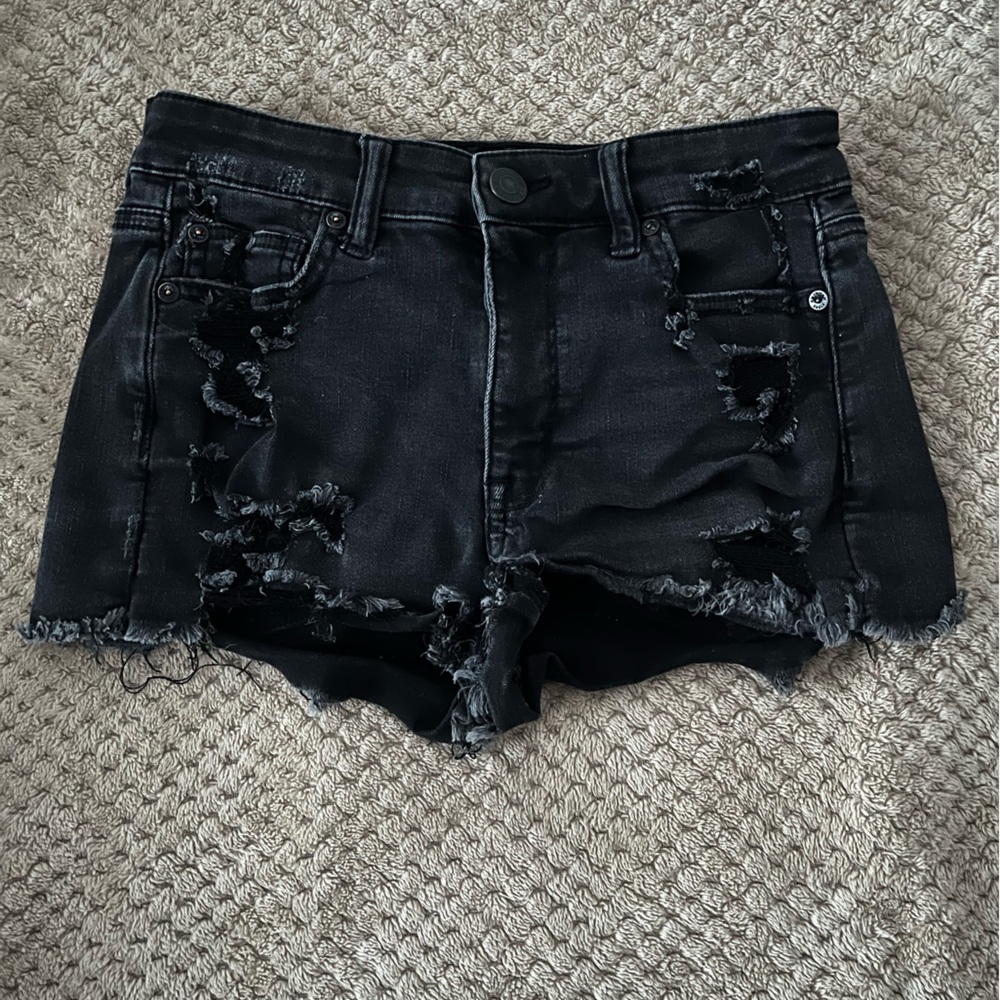 Distressed Black Denim Women's Shorts